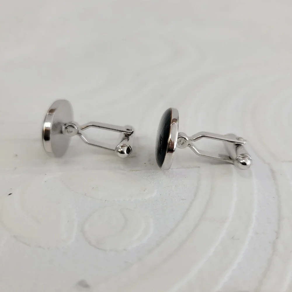 Vintage Black Enamel‎ Oval Cufflinks Gold Silver Tone Formal Onyx Style